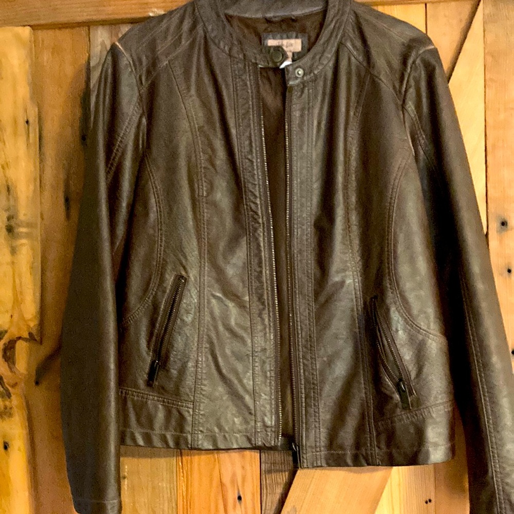 Never worn-Style Co faux Brown, Leather Jacket